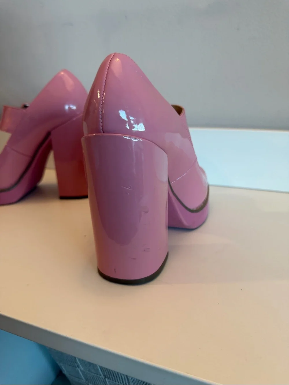Steve Madden Pink Patent Leather Mary Jane Platform Heels Chunky Block Heel